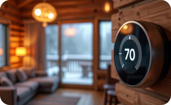 Thermostat in a living room with a winter background